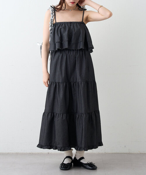 w closet（ダブルクローゼット）の「デニムキャミスカートセット（スカート・レディース・ブラック/ネイビー・0/1）」の3枚目の写真