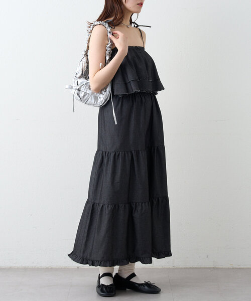 w closet（ダブルクローゼット）の「デニムキャミスカートセット（スカート・レディース・ブラック/ネイビー・0/1）」の6枚目の写真
