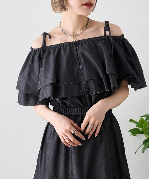 w closet（ダブルクローゼット）の「デニムキャミスカートセット（スカート・レディース・ブラック/ネイビー・0/1）」の10枚目の写真