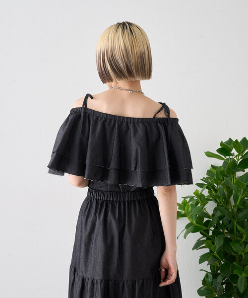 w closet（ダブルクローゼット）の「デニムキャミスカートセット（スカート・レディース・ブラック/ネイビー・0/1）」の13枚目の写真