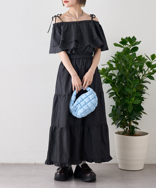 w closet（ダブルクローゼット）の「デニムキャミスカートセット（スカート・レディース・ブラック/ネイビー・0/1）」の14枚目の写真
