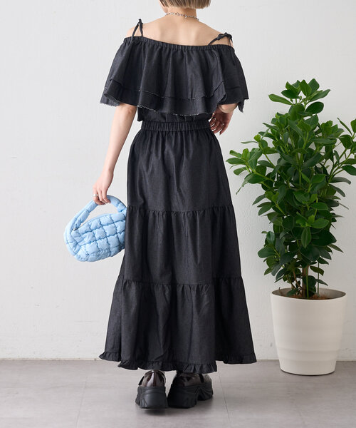 w closet（ダブルクローゼット）の「デニムキャミスカートセット（スカート・レディース・ブラック/ネイビー・0/1）」の18枚目の写真