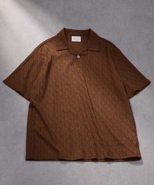WEARSTAND（ウェアスタンド）の「【WEARSTAND/ウェアスタンド】Lace Open Collar Polo Shirt / ダイヤレースオープンカラーポロシャツ（ポロシャツ・メンズ・ブラウン/アイボリー/ブラック・MEDIUM/LARGE/X-LARGE）」の3枚目の写真