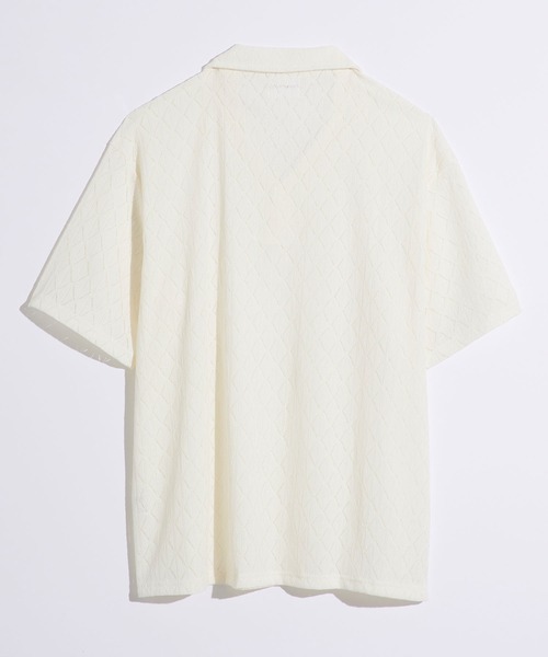WEARSTAND（ウェアスタンド）の「【WEARSTAND/ウェアスタンド】Lace Open Collar Polo Shirt / ダイヤレースオープンカラーポロシャツ（ポロシャツ・メンズ・ブラウン/アイボリー/ブラック・MEDIUM/LARGE/X-LARGE）」の5枚目の写真