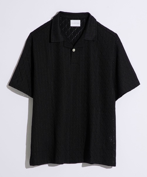 WEARSTAND（ウェアスタンド）の「【WEARSTAND/ウェアスタンド】Lace Open Collar Polo Shirt / ダイヤレースオープンカラーポロシャツ（ポロシャツ・メンズ・ブラウン/アイボリー/ブラック・MEDIUM/LARGE/X-LARGE）」の6枚目の写真
