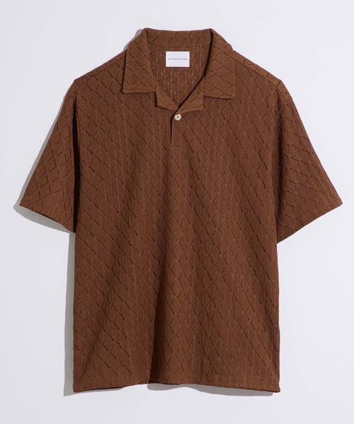 WEARSTAND（ウェアスタンド）の「【WEARSTAND/ウェアスタンド】Lace Open Collar Polo Shirt / ダイヤレースオープンカラーポロシャツ（ポロシャツ・メンズ・ブラウン/アイボリー/ブラック・MEDIUM/LARGE/X-LARGE）」の8枚目の写真