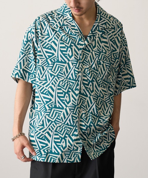 HAUS(ハウス)の「【HAUS】ジオメトリック オープンカラーシャツ(シャツ/ブラウス・メンズ・ブラック/グリーン・M/L)」の6枚目の写真