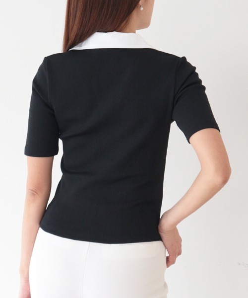 AMBIENT（アンビエント）の「シャツレイヤードデザインカットトップス（Tシャツ/カットソー・レディース・ネイビー系/ホワイト/ブラック×ホワイト・FREE）」の7枚目の写真