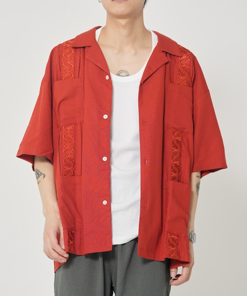 ROUGH TRADE（ラフトレード）の「麻レーヨン キューバシャツ(M1)（シャツ/ブラウス・メンズ・レッド系その他/イエロー/アイボリー/ブルー・MEDIUM/LARGE/X-LARGE）」の4枚目の写真