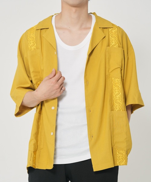 ROUGH TRADE（ラフトレード）の「麻レーヨン キューバシャツ(M1)（シャツ/ブラウス・メンズ・レッド系その他/イエロー/アイボリー/ブルー・MEDIUM/LARGE/X-LARGE）」の3枚目の写真