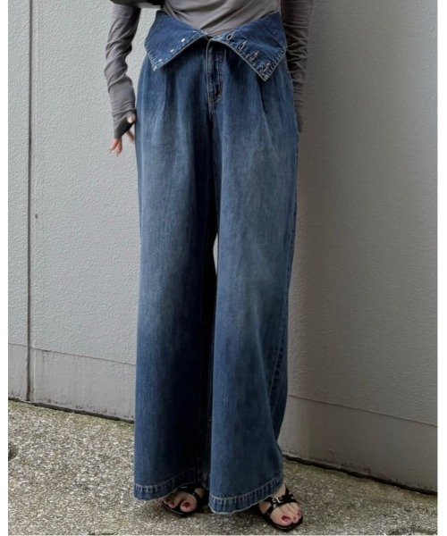 【新品未使用】MOUSSY CORSET DESIGN バギー デニム　サイズ0 MOUSSY | CORSET DESIGN バギー デニム (ワイド ) |SHEL'TTER