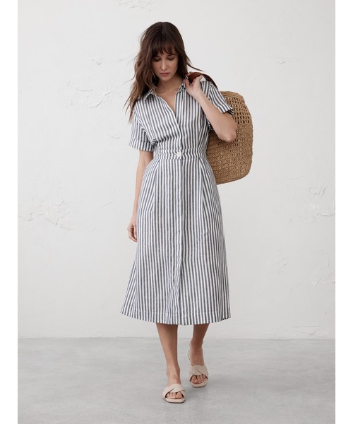 【BANANA REPUBLIC】定番!シャツワンピ セール】BANANA REPUBLIC FACTORY STORE リネンブレンド ミディ