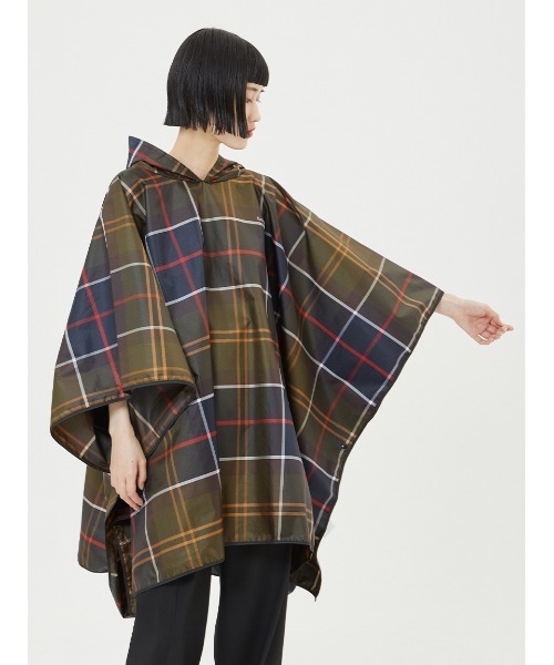 Barbour チェック柄 レインポンチョ フリーサイズ フード一体