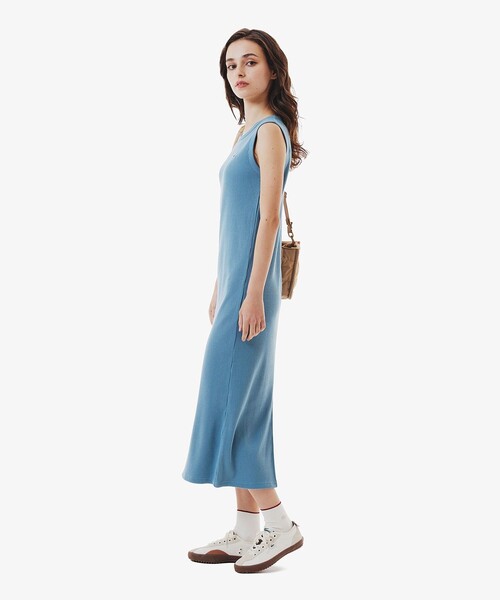 人気♪【LACOSTE】ノースリーブ リブニット ドレス ワンピース セール】ノースリーブ ロングリブニットドレス / リブニット