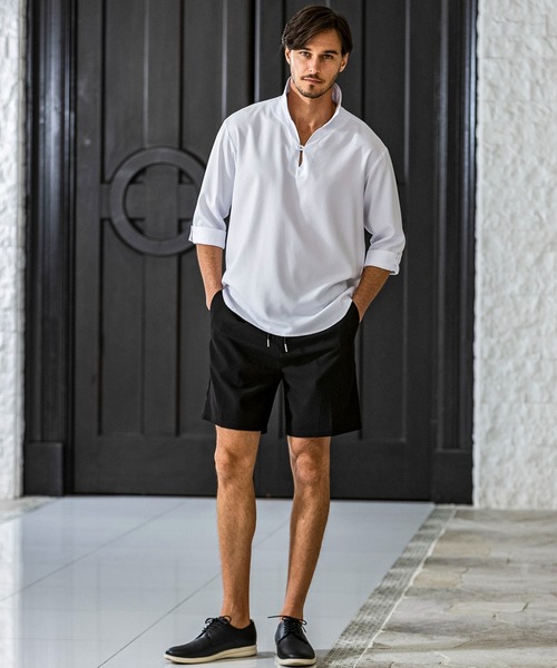 AKM Contemporary（エイケイエムコンテンポラリー）の「【WEB・直営店限定】AKM Contemporary(エイケイエムコンテンポラリー)シアサッカー素材 リゾートスタイル ショートパンツ ハーフパンツ (柔軟性/通気性)（その他パンツ・メンズ・ブラック/ブラック×ホワイト・S/M/L/XL）」の8枚目の写真