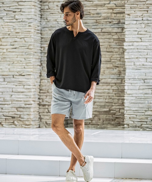 AKM Contemporary（エイケイエムコンテンポラリー）の「【WEB・直営店限定】AKM Contemporary(エイケイエムコンテンポラリー)シアサッカー素材 リゾートスタイル ショートパンツ ハーフパンツ (柔軟性/通気性)（その他パンツ・メンズ・ブラック/ブラック×ホワイト・S/M/L/XL）」の20枚目の写真