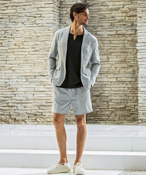 AKM Contemporary（エイケイエムコンテンポラリー）の「【WEB・直営店限定】AKM Contemporary(エイケイエムコンテンポラリー)シアサッカー素材 リゾートスタイル ショートパンツ ハーフパンツ (柔軟性/通気性)（その他パンツ・メンズ・ブラック/ブラック×ホワイト・S/M/L/XL）」の22枚目の写真