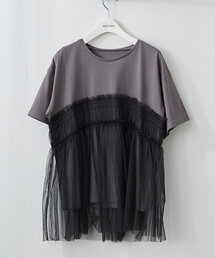 体型カバーにも◎、チュールドッキングTシャツ