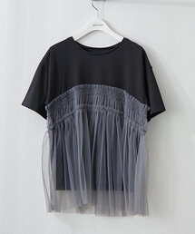 体型カバーにも◎、チュールドッキングTシャツ