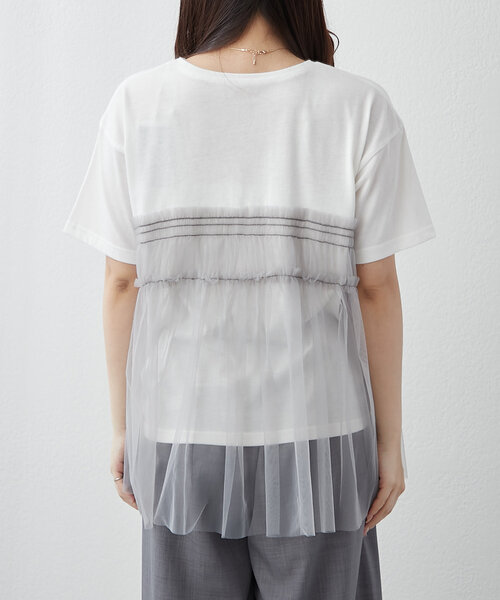 Remind me and forever（リマインドミーアンドフォーエバー）の「体型カバーにも◎、チュールドッキングTシャツ（Tシャツ/カットソー・レディース・オフホワイト/ブラック/チャコールグレー・FREE）」の11枚目の写真