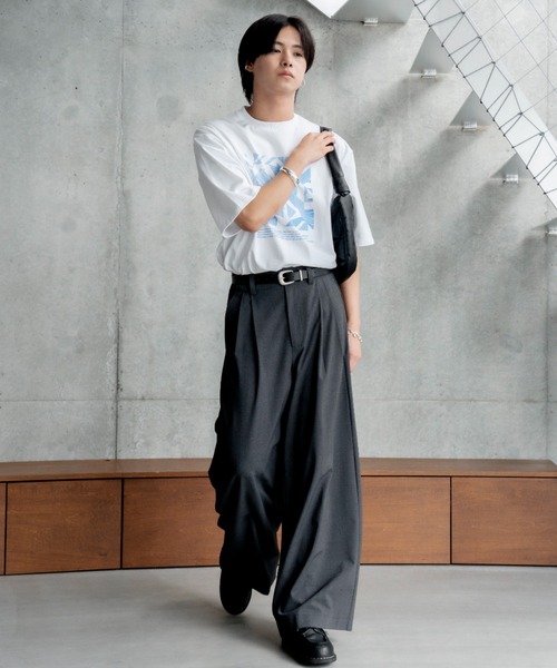 SINSSスラックス Two tuck wide straight slacks / 2タックワイドストレート