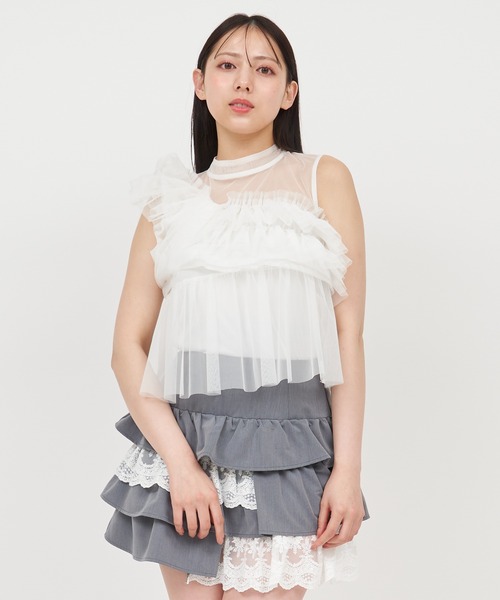 ROYAL PARTY(ロイヤルパーティー)の「アシンメトリーフリルチュールトップス(Tシャツ/カットソー・レディース・オフホワイト/ブラック/ベージュ・FREE)」の16枚目の写真