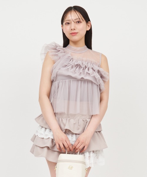 ROYAL PARTY(ロイヤルパーティー)の「アシンメトリーフリルチュールトップス(Tシャツ/カットソー・レディース・オフホワイト/ブラック/ベージュ・FREE)」の14枚目の写真