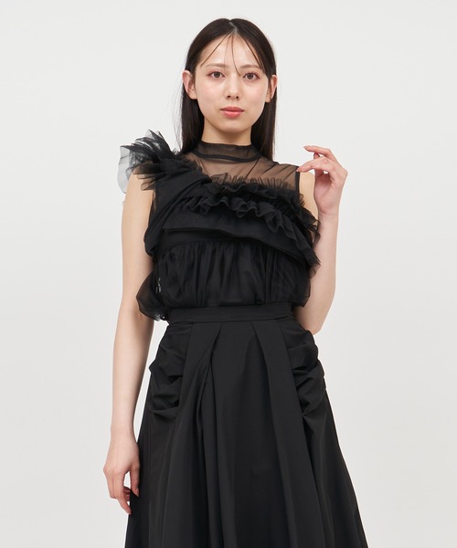 ROYAL PARTY(ロイヤルパーティー)の「アシンメトリーフリルチュールトップス(Tシャツ/カットソー・レディース・オフホワイト/ブラック/ベージュ・FREE)」の15枚目の写真