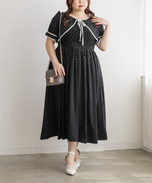 CLETTE（クレット）の「ボレロドッキング風シャーリングワンピース（ワンピース・レディース・ネイビー/ピンク/ブラック系その他/ブラウン系その他・4L/3L/LL）」の2枚目の写真