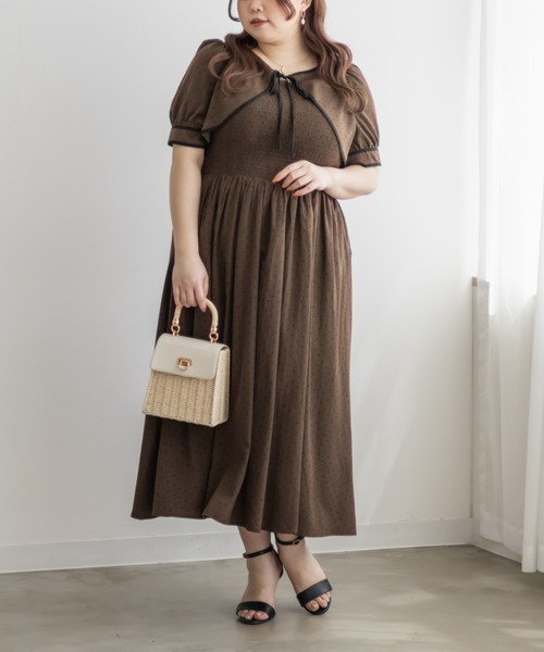 CLETTE（クレット）の「ボレロドッキング風シャーリングワンピース（ワンピース・レディース・ネイビー/ピンク/ブラック系その他/ブラウン系その他・4L/3L/LL）」の3枚目の写真