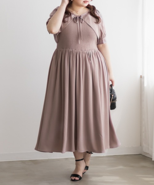 CLETTE（クレット）の「ボレロドッキング風シャーリングワンピース（ワンピース・レディース・ネイビー/ピンク/ブラック系その他/ブラウン系その他・4L/3L/LL）」の4枚目の写真