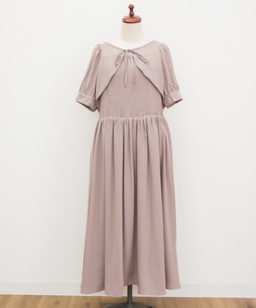 CLETTE（クレット）の「ボレロドッキング風シャーリングワンピース（ワンピース・レディース・ネイビー/ピンク/ブラック系その他/ブラウン系その他・4L/3L/LL）」の22枚目の写真