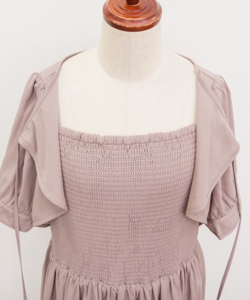 CLETTE（クレット）の「ボレロドッキング風シャーリングワンピース（ワンピース・レディース・ネイビー/ピンク/ブラック系その他/ブラウン系その他・4L/3L/LL）」の19枚目の写真