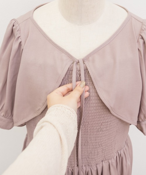 CLETTE（クレット）の「ボレロドッキング風シャーリングワンピース（ワンピース・レディース・ネイビー/ピンク/ブラック系その他/ブラウン系その他・4L/3L/LL）」の18枚目の写真