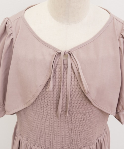 CLETTE（クレット）の「ボレロドッキング風シャーリングワンピース（ワンピース・レディース・ネイビー/ピンク/ブラック系その他/ブラウン系その他・4L/3L/LL）」の17枚目の写真