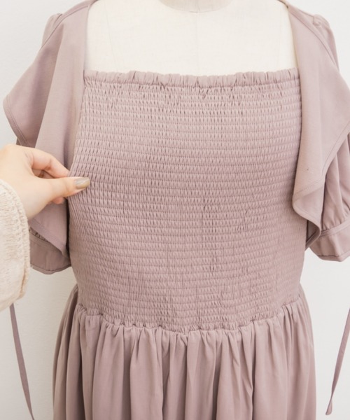 CLETTE（クレット）の「ボレロドッキング風シャーリングワンピース（ワンピース・レディース・ネイビー/ピンク/ブラック系その他/ブラウン系その他・4L/3L/LL）」の16枚目の写真