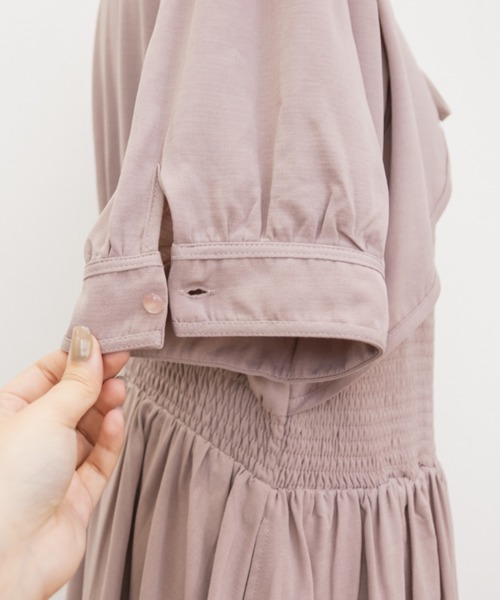 CLETTE（クレット）の「ボレロドッキング風シャーリングワンピース（ワンピース・レディース・ネイビー/ピンク/ブラック系その他/ブラウン系その他・4L/3L/LL）」の14枚目の写真