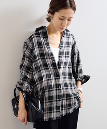 ライトフレンチリネンチェックシャツ