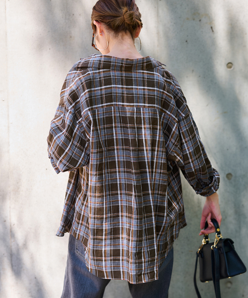 FRAMeWORK（フレームワーク）の「ライトフレンチリネンチェックシャツ（シャツ/ブラウス・レディース・ブラック/ブラウン・FREE）」の22枚目の写真