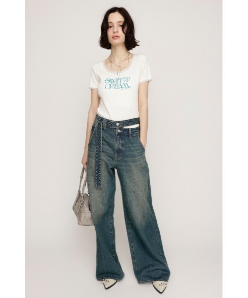 tシャツ FRONT LOGO RIB TOPS フロント ロゴ リブ トップス 半袖 夏服 レディース FRONT LOGO RIB TOPS フロント ロゴ リブ トップス 半袖 夏服（T