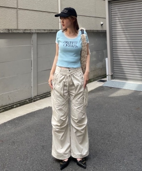 tシャツ FRONT LOGO RIB TOPS フロント ロゴ リブ トップス 半袖 夏服 レディース FRONT PATCH RIB T/SH フロントパッチ リブ Tシャツ 半袖 夏服