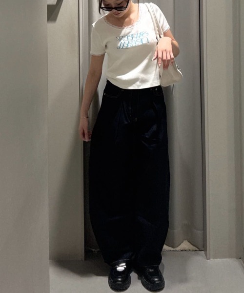 FRONT LOGO RIB TOPS フロント ロゴ リブ トップス 半袖 夏服（T