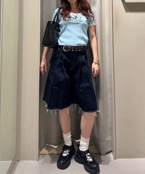 tシャツ FRONT LOGO RIB TOPS フロント ロゴ リブ トップス 半袖 夏服 レディース FRONT LOGO RIB TOPS フロント ロゴ リブ トップス 半袖 夏服（T