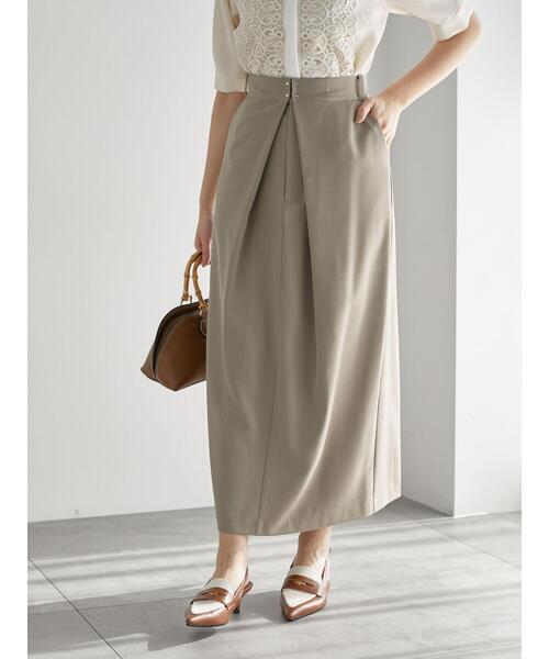 Te chichi(テチチ)の「麻調フロントホックタックナロースカート(セットアップ可)(スカート・レディース・ブラック/モカ・F)」の1枚目の写真