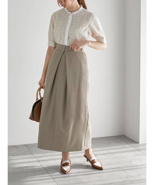 Te chichi(テチチ)の「麻調フロントホックタックナロースカート(セットアップ可)(スカート・レディース・ブラック/モカ・F)」の21枚目の写真