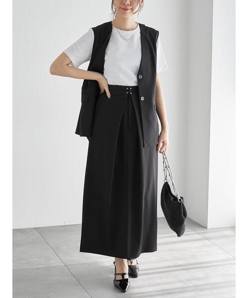 Te chichi(テチチ)の「麻調フロントホックタックナロースカート(セットアップ可)(スカート・レディース・ブラック/モカ・F)」の16枚目の写真