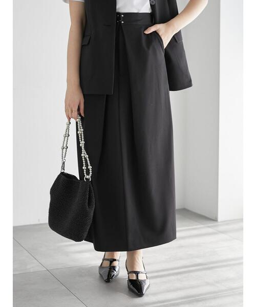 Te chichi(テチチ)の「麻調フロントホックタックナロースカート(セットアップ可)(スカート・レディース・ブラック/モカ・F)」の18枚目の写真