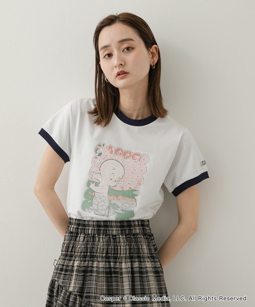 SENSE OF PLACE by URBAN RESEARCH（センスオブプレイスバイアーバンリサーチ）の「『別注』Casper×SENSE OF PLACE/リンガーTシャツ（Tシャツ/カットソー・レディース・オフホワイト/グレー/レッド・ONE）」の5枚目の写真
