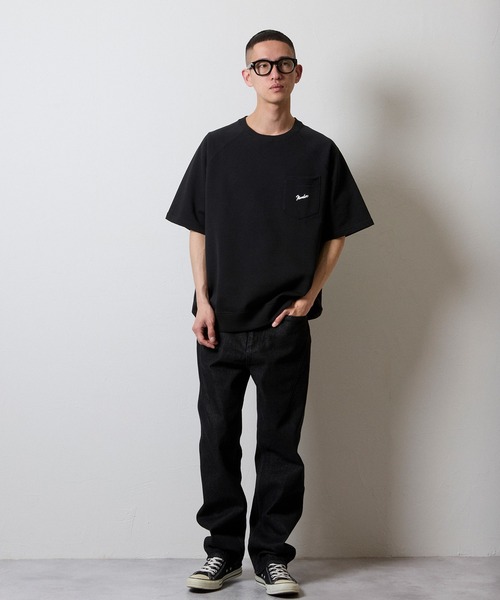 FIRM COTTON LIGHT SHORT PILE RAGLAN SHORT SLEEVE POCKET SWEATSHIRT