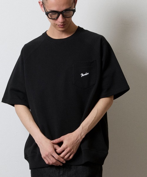 FIRM COTTON LIGHT SHORT PILE RAGLAN SHORT SLEEVE POCKET SWEATSHIRT